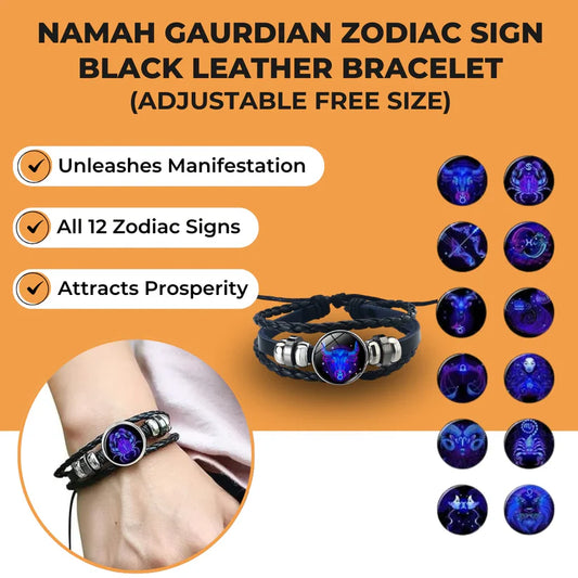 Lakshmi Guardian Zodiac Black Leather Bracelet – Manifest Wealth & Prosperity (Adjustable Free Size)